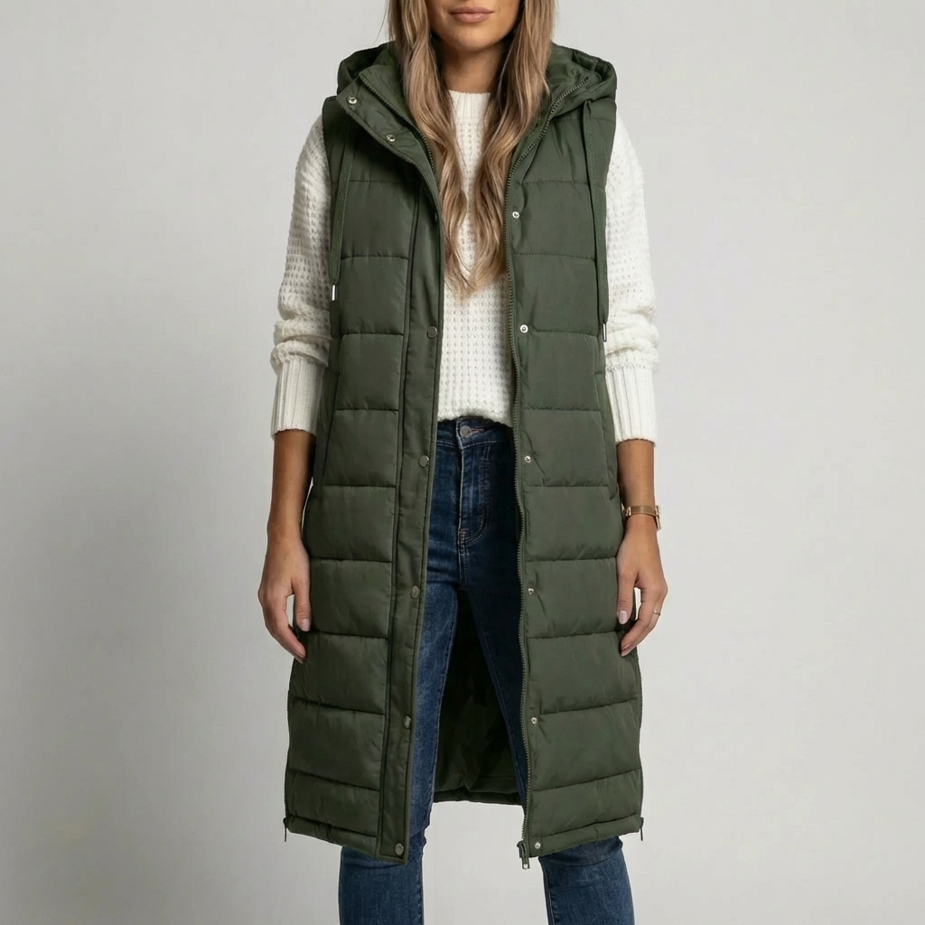 Long Sleeveless Hooded Puffer Vest