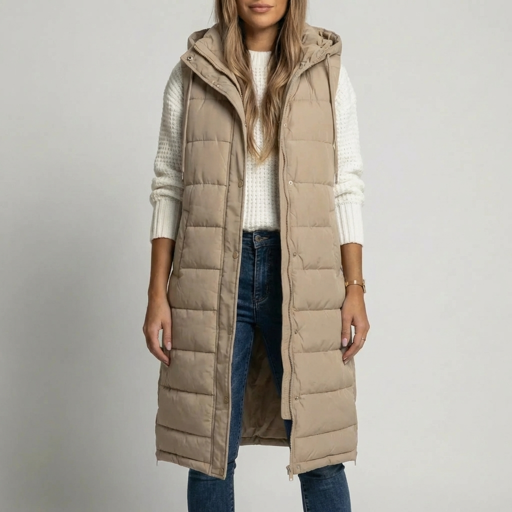 Long Sleeveless Hooded Puffer Vest
