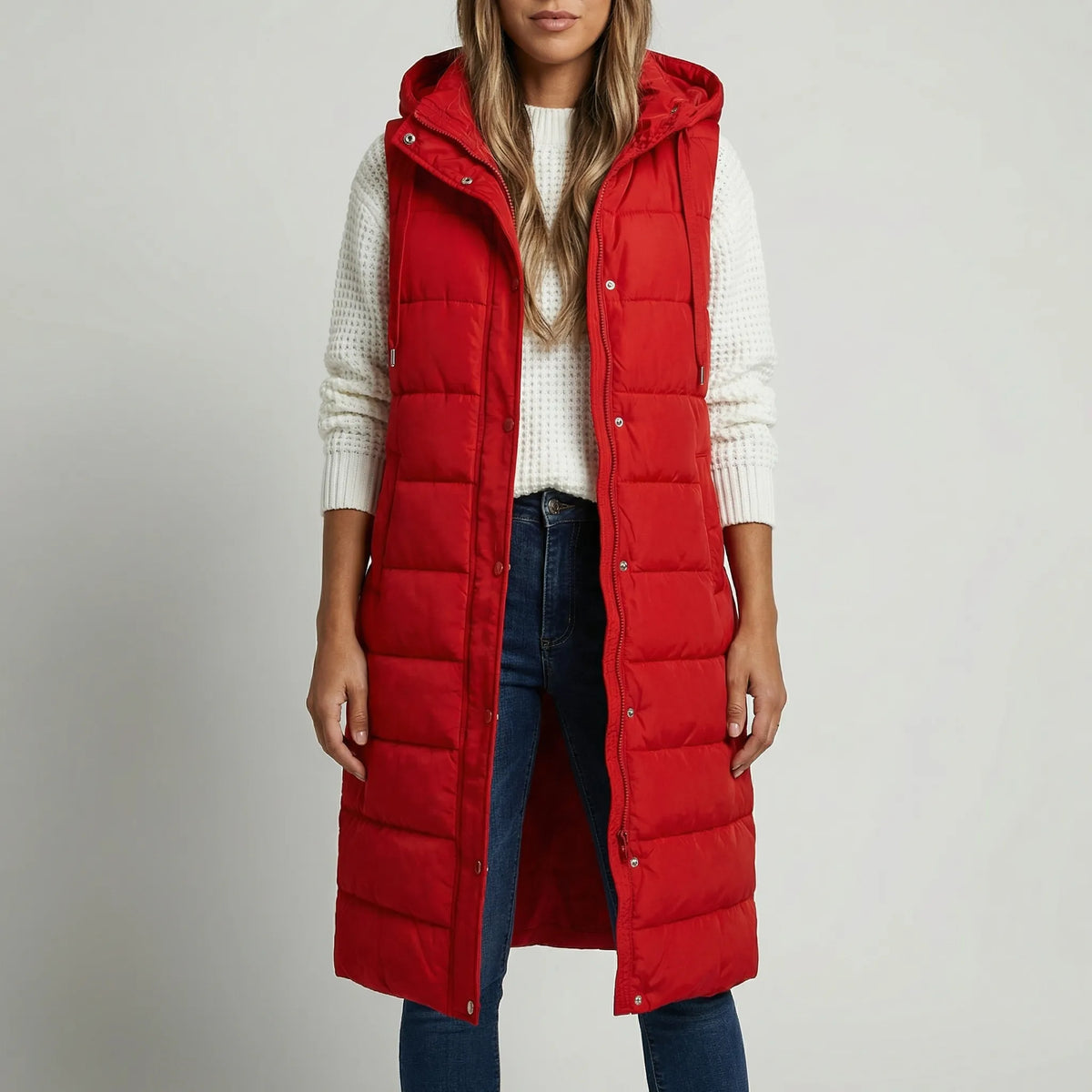 Long Sleeveless Hooded Puffer Vest