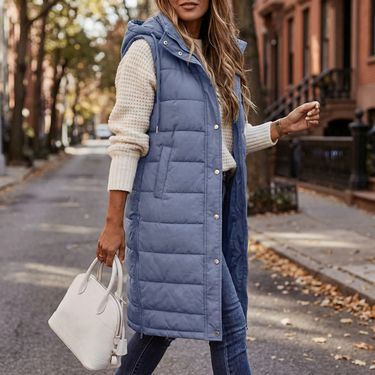 Long Sleeveless Hooded Puffer Vest