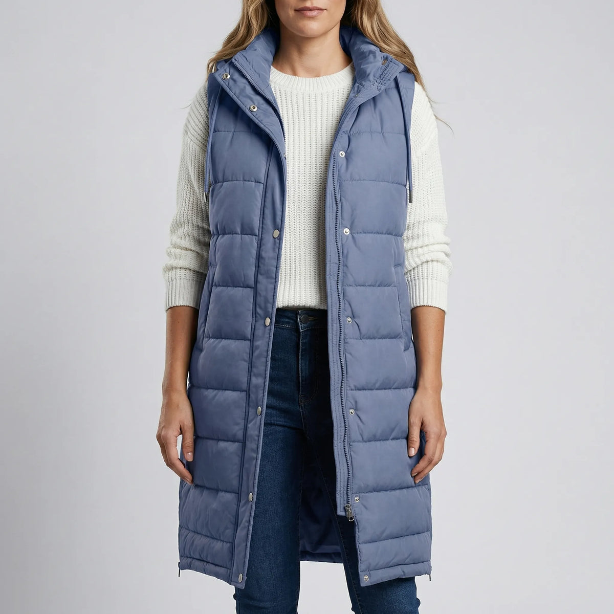 Long Sleeveless Hooded Puffer Vest