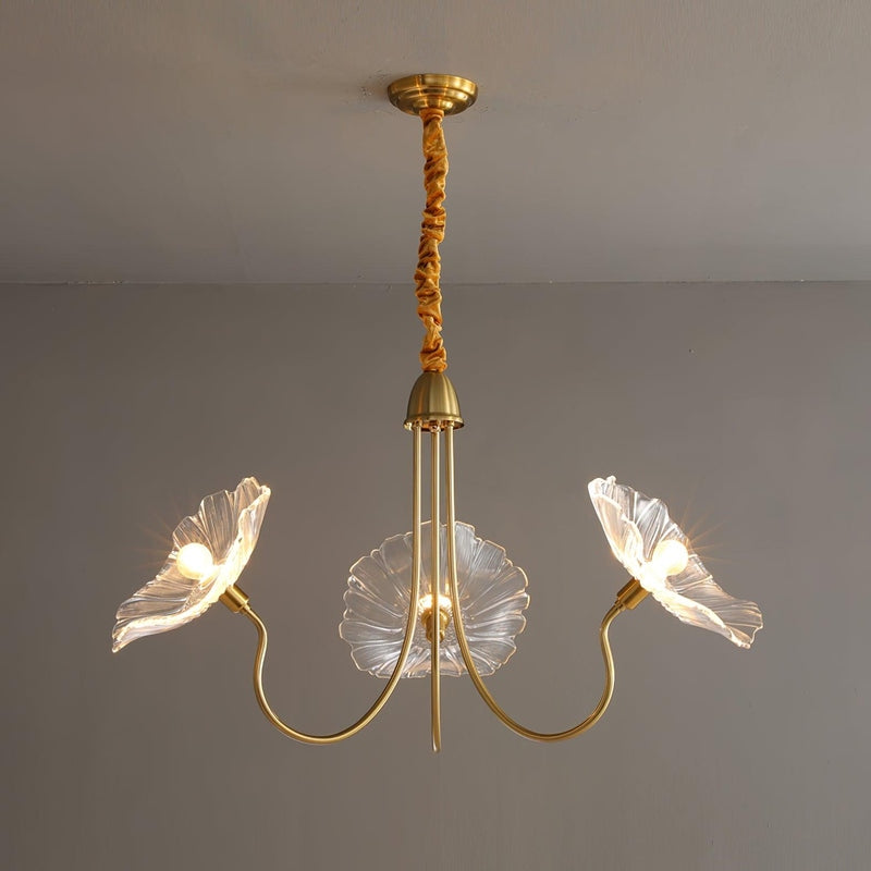 Lotus Flower Glass Pendant Light - Gold Finish - Modern Dining Room Lighting - Image 1