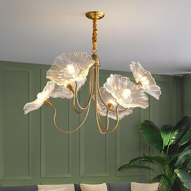 Lotus Flower Glass Pendant Light - Gold Finish - Modern Dining Room Lighting - Image 3