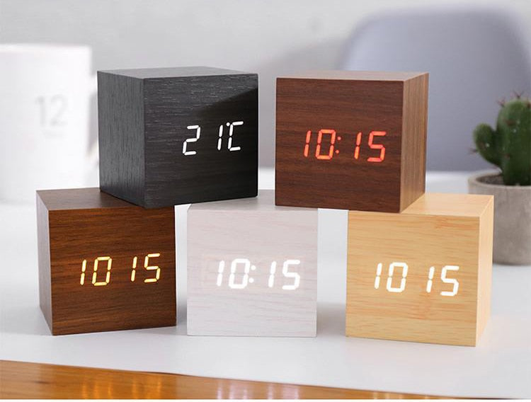 LumiCube LED Digital Alarm Clock - Wooden Cube with Minimalist Design - Smart Home Decor - Image 2