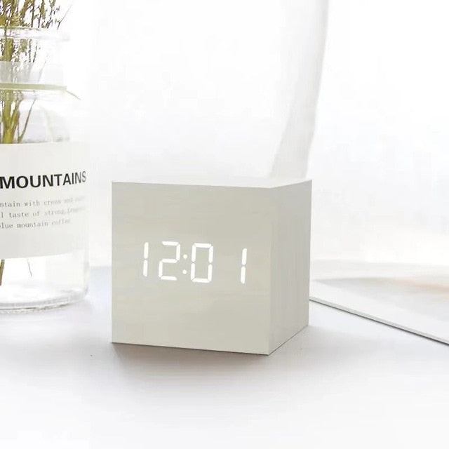 LumiCube LED Digital Alarm Clock - Wooden Cube with Minimalist Design - Smart Home Decor - Image 3