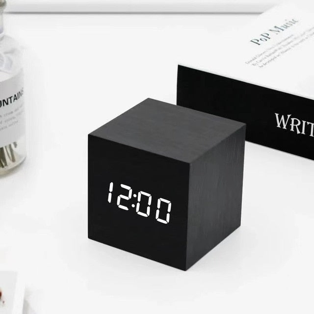 LumiCube LED Digital Alarm Clock - Wooden Cube with Minimalist Design - Smart Home Decor - Image 4