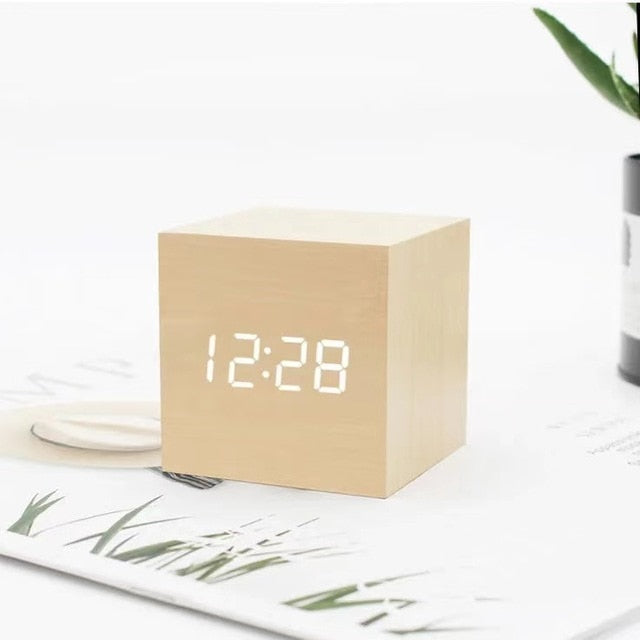LumiCube LED Digital Alarm Clock - Wooden Cube with Minimalist Design - Smart Home Decor - Image 5