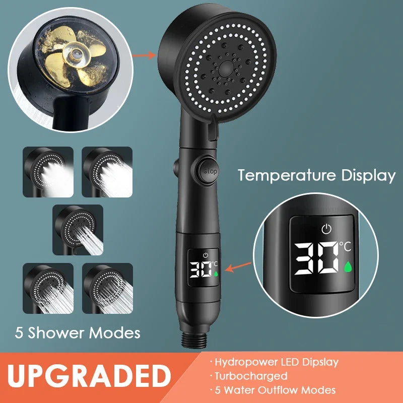LuxShower 5-Mode High Pressure Shower Head with Smart LED Temperature Display