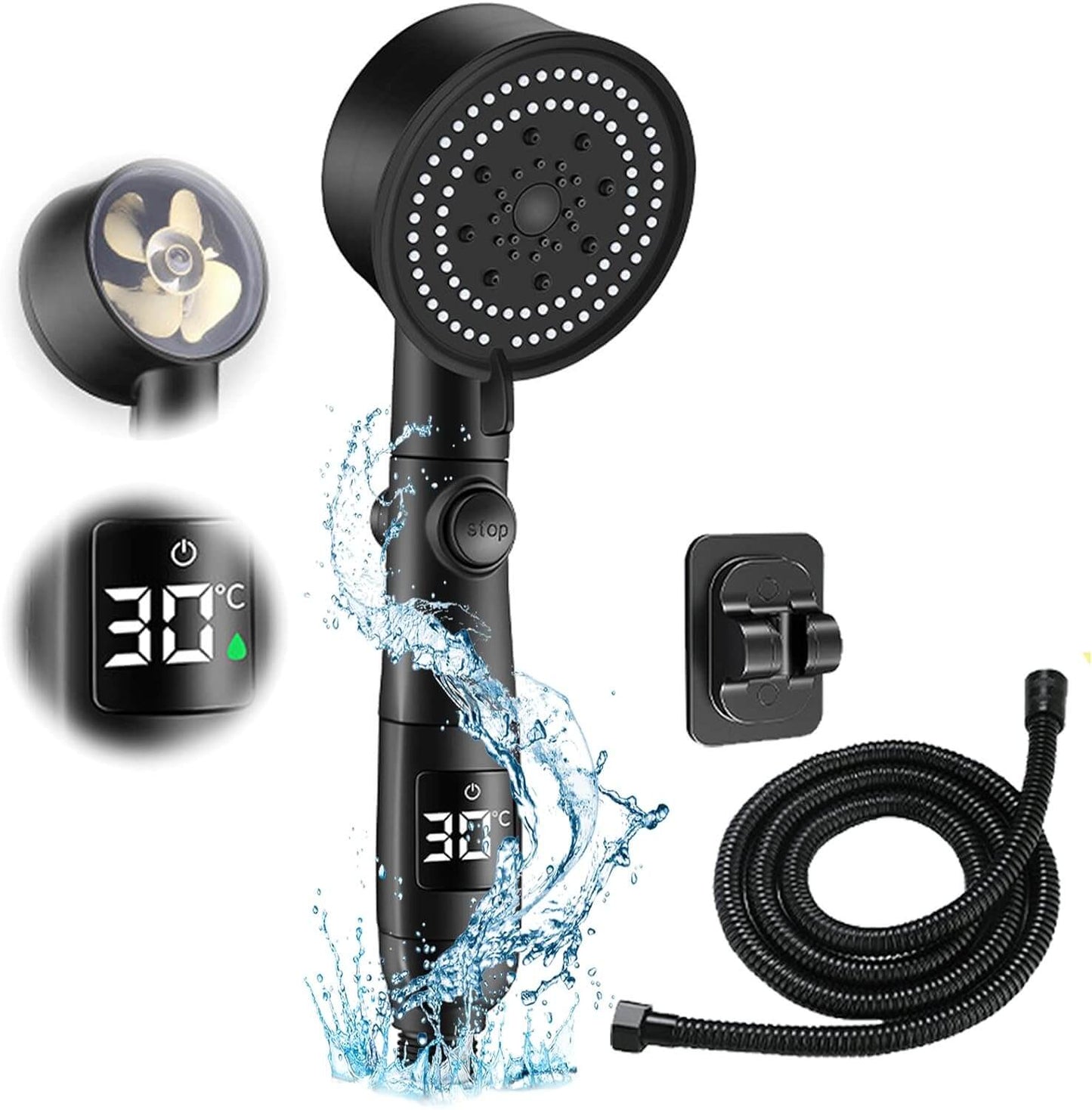 LuxShower 5-Mode High Pressure Shower Head with Smart LED Temperature Display