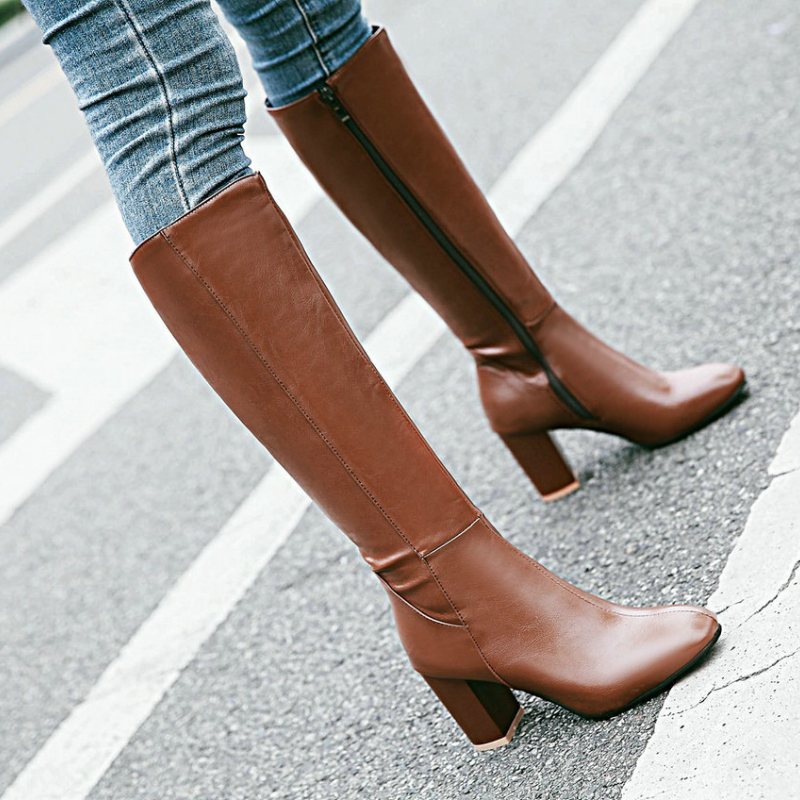 Luxurious Vegan Leather Zip Boots