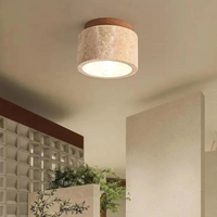 Marble and Wood Ceiling Lamp - Japanese Dimmable Flush Mount Light
