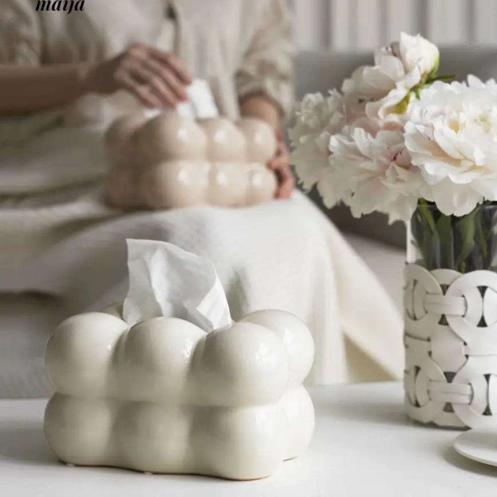 Marshmallow Ceramic Tissue Box - Compact - Novelty Design - Image 1