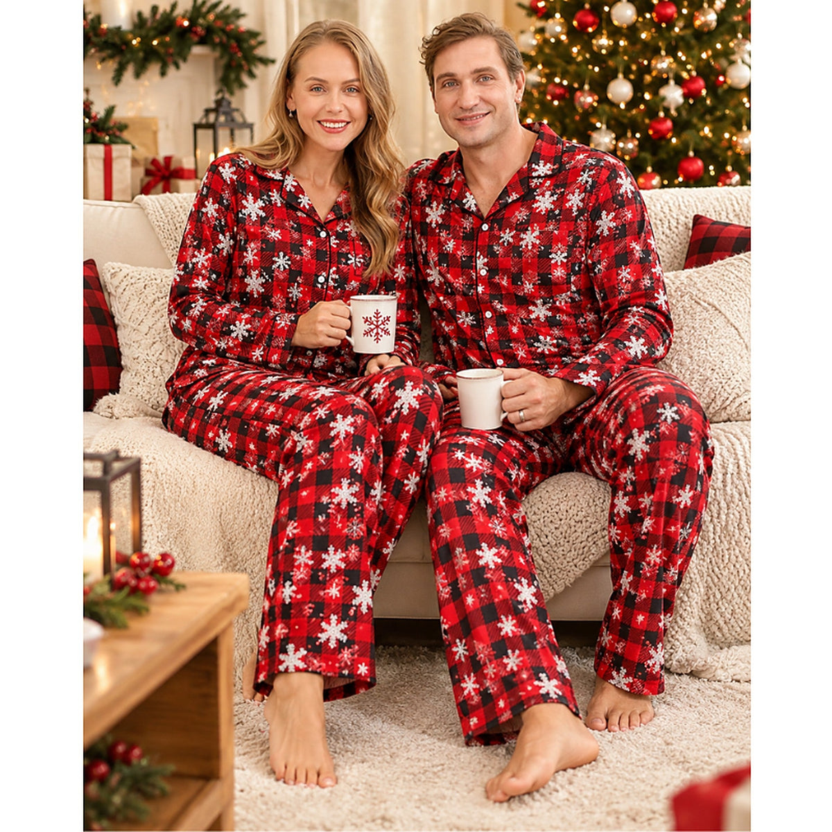 Matching Christmas Pajamas - Plaid Pajama Set for Couples