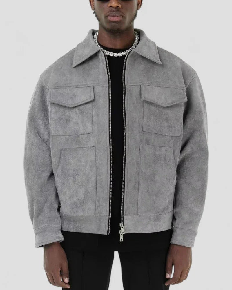 Men's Casual Jacket with Zipper and Pockets