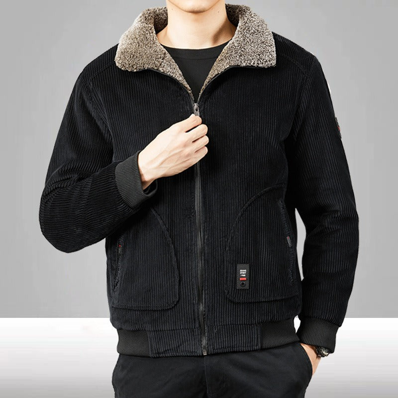 Men's Casual Loose-Fit Textured Bomber Jacket with Sherpa Lining and Zip Front