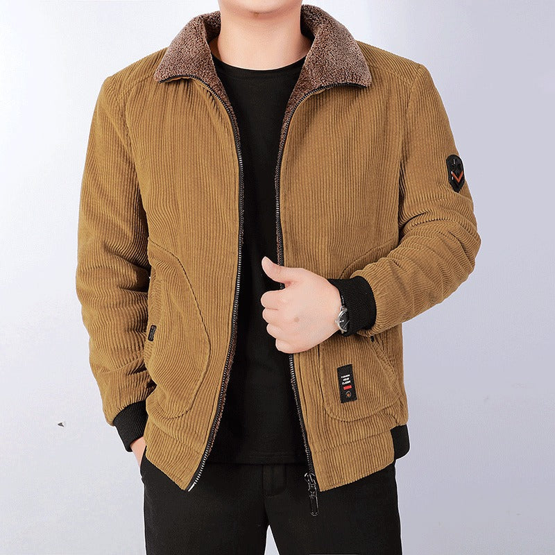 Men's Casual Loose-Fit Textured Bomber Jacket with Sherpa Lining and Zip Front