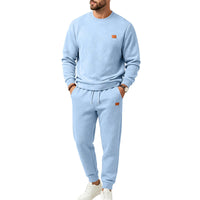 Men's Casual Textured Fleece Tracksuit with Crew Neck, Drawstring Waistband and Pockets