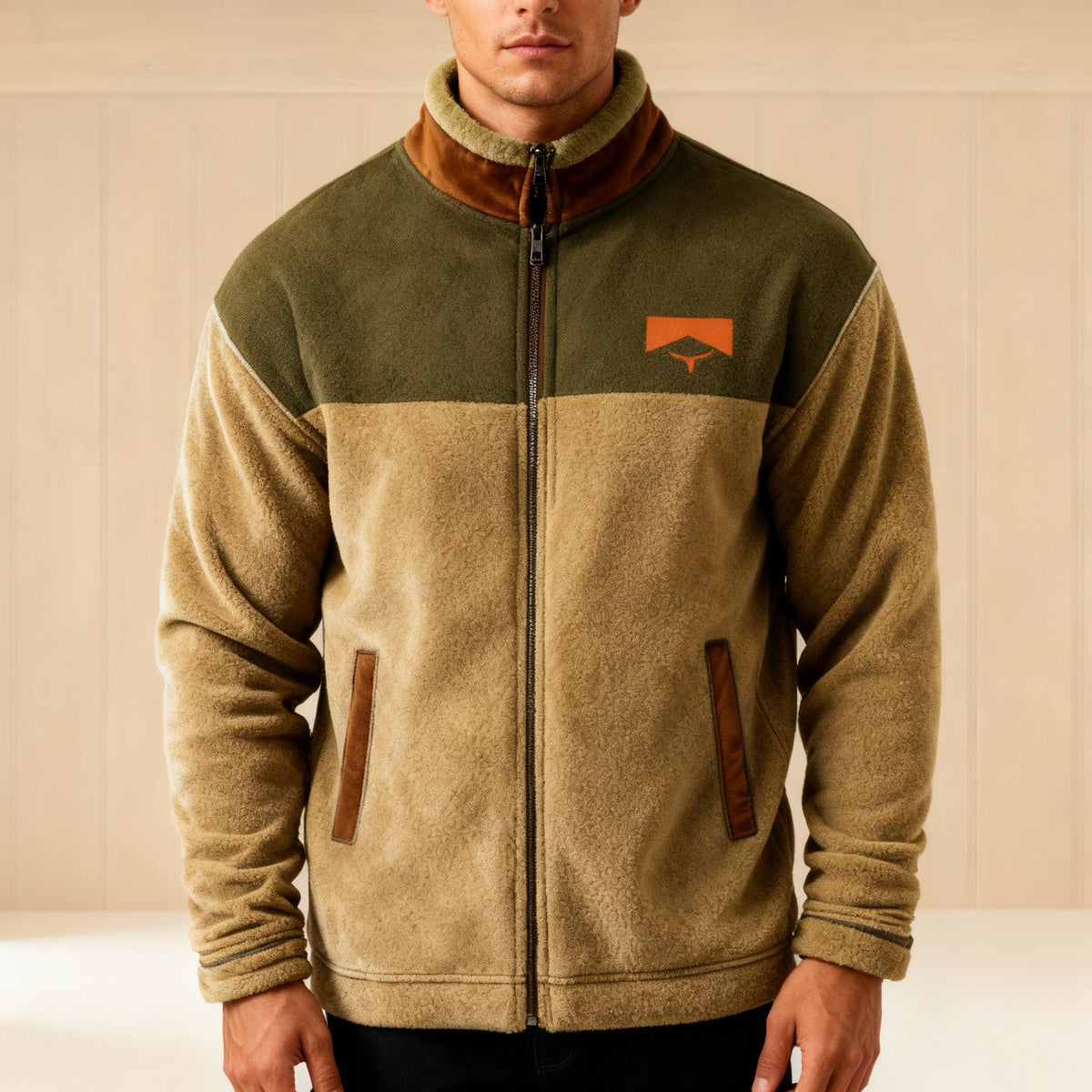 Men's Casual Zip-Up Fleece Jacket with Turn-Down Collar