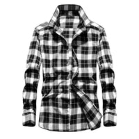 Men's Checked Flannel Shirt with Kent Collar and Full Button Placket