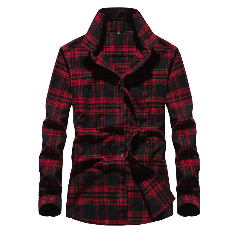 Men's Checked Flannel Shirt with Kent Collar and Full Button Placket
