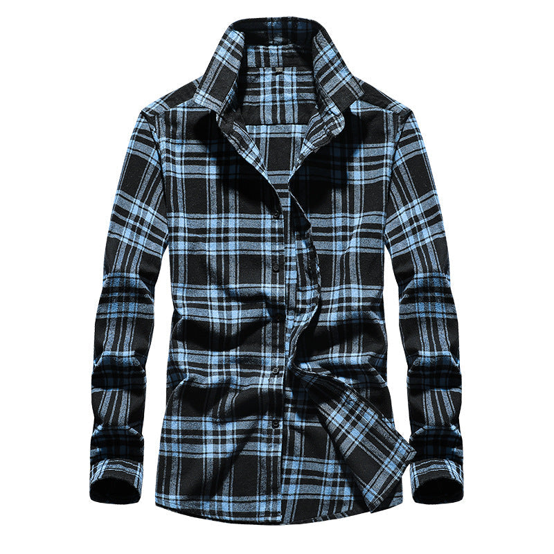 Men's Checked Flannel Shirt with Kent Collar and Full Button Placket