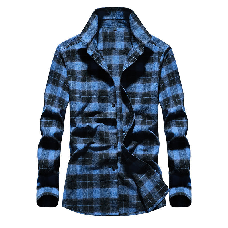 Men's Checked Flannel Shirt with Kent Collar and Full Button Placket