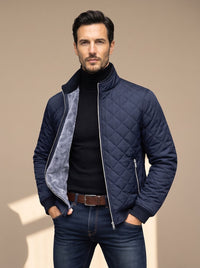 Men's Diamond-Quilted Fleece-Lined Full-Zip Winter Jacket