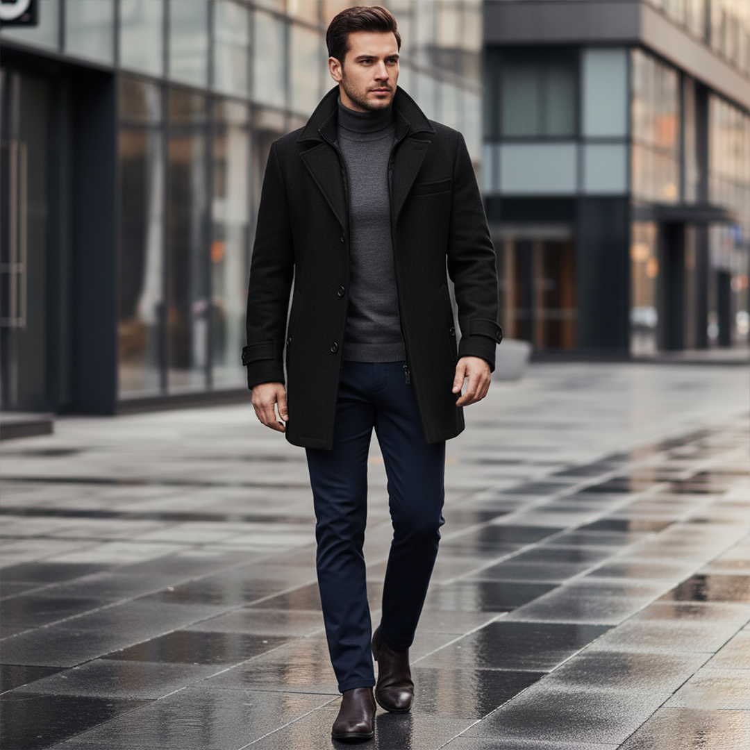 Men's Double-Breasted Coat, Windproof and Warm-Lined