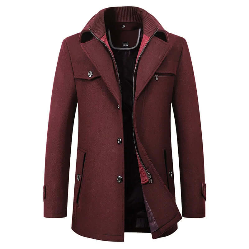 Men's Double-Breasted Coat, Windproof and Warm-Lined