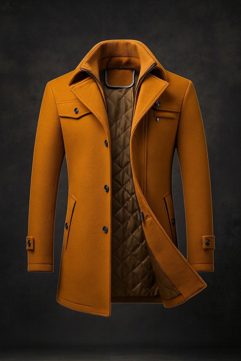 Men's Double-Collar Quilted-Lined Wool Overcoat
