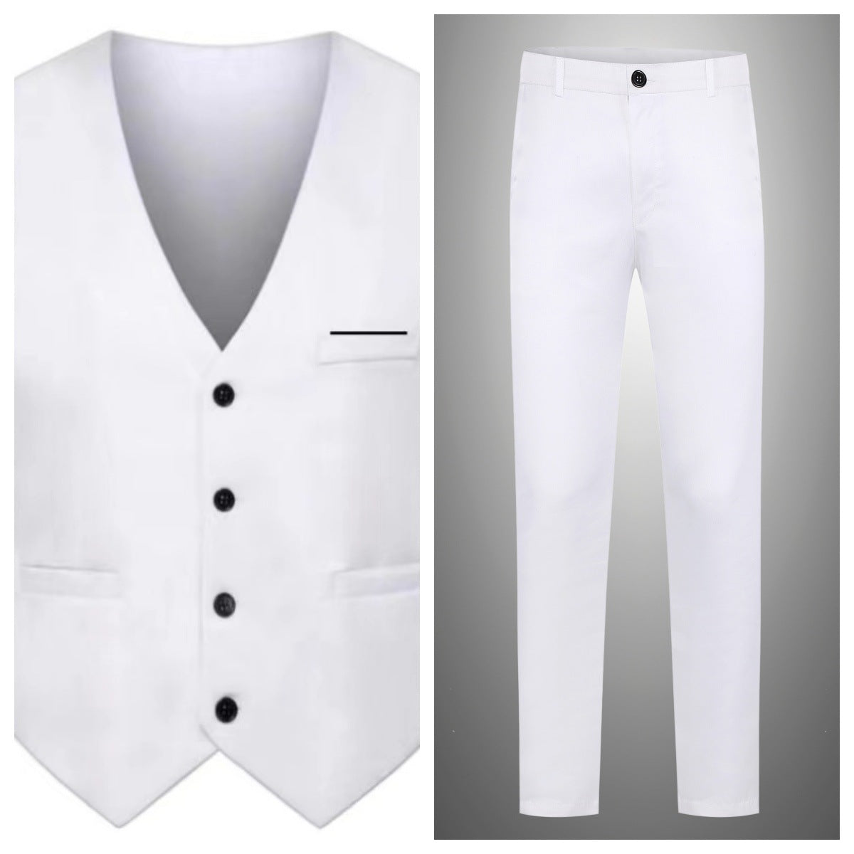 Men's Elegant Satin V-Neck Waistcoat and Slim-Fit Suit Trousers Set
