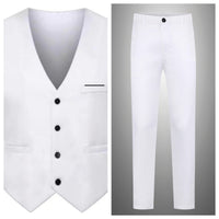 Men's Elegant Satin V-Neck Waistcoat and Slim-Fit Suit Trousers Set