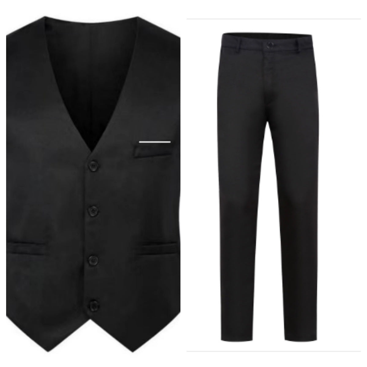 Men's Elegant Satin V-Neck Waistcoat and Slim-Fit Suit Trousers Set