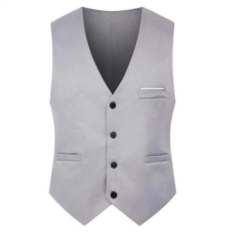 Men's Elegant Satin V-Neck Waistcoat and Slim-Fit Suit Trousers Set