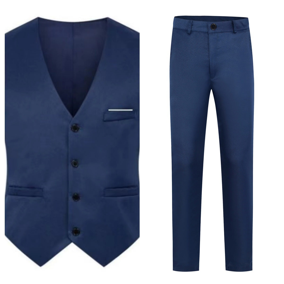 Men's Elegant Satin V-Neck Waistcoat and Slim-Fit Suit Trousers Set