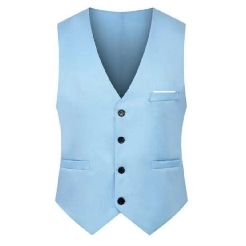 Men's Elegant Satin V-Neck Waistcoat and Slim-Fit Suit Trousers Set