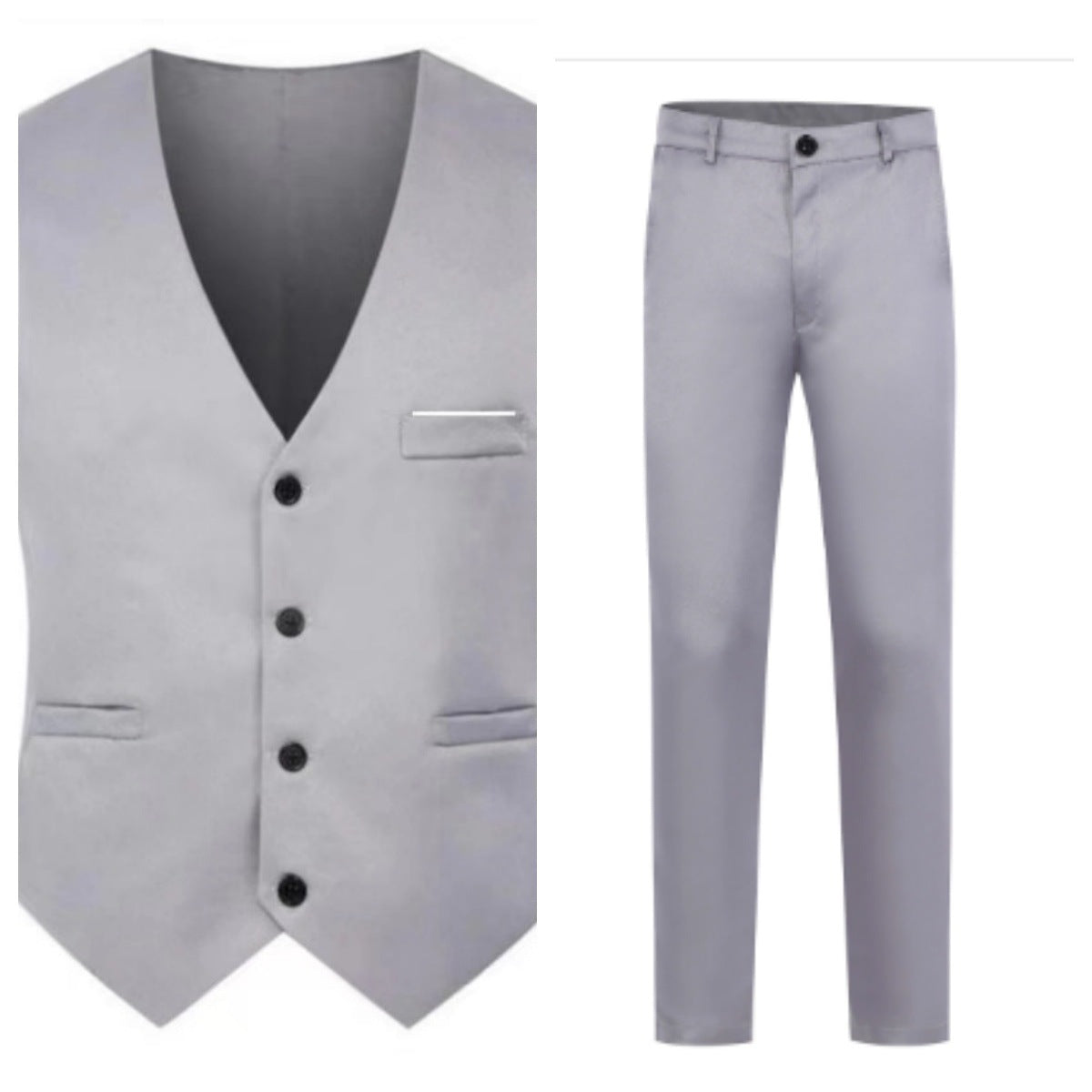 Men's Elegant Satin V-Neck Waistcoat and Slim-Fit Suit Trousers Set