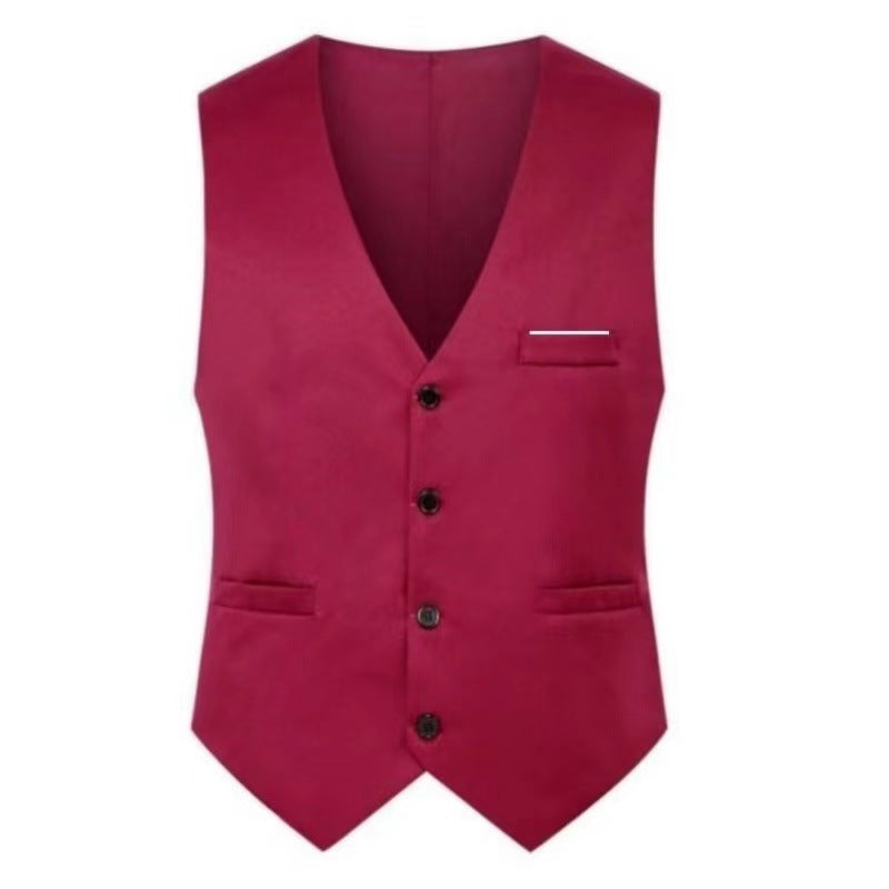 Men's Elegant Satin V-Neck Waistcoat and Slim-Fit Suit Trousers Set