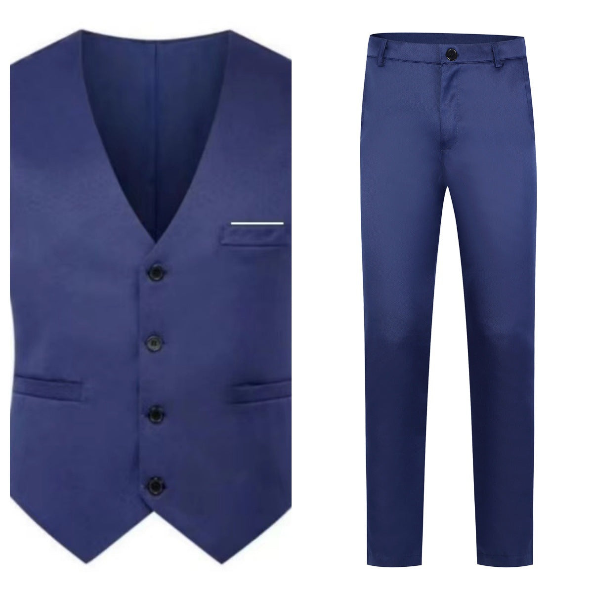 Men's Elegant Satin V-Neck Waistcoat and Slim-Fit Suit Trousers Set