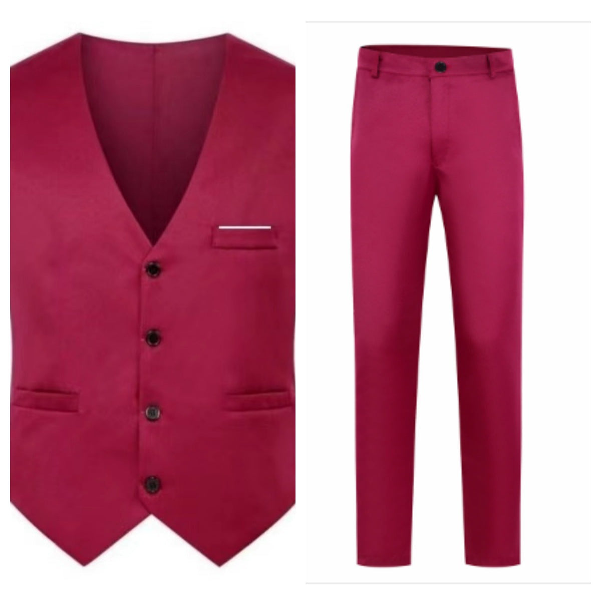 Men's Elegant Satin V-Neck Waistcoat and Slim-Fit Suit Trousers Set