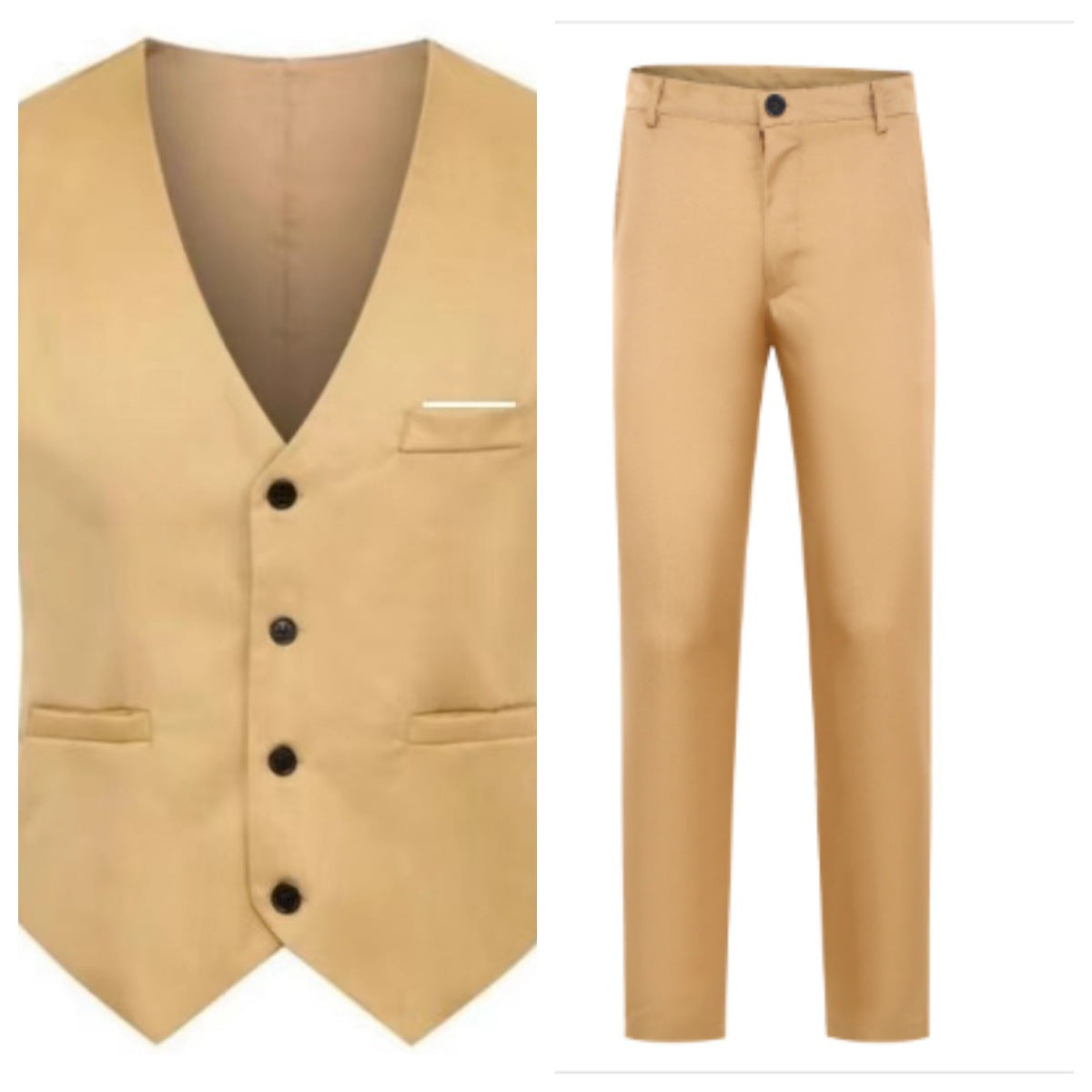 Men's Elegant Satin V-Neck Waistcoat and Slim-Fit Suit Trousers Set