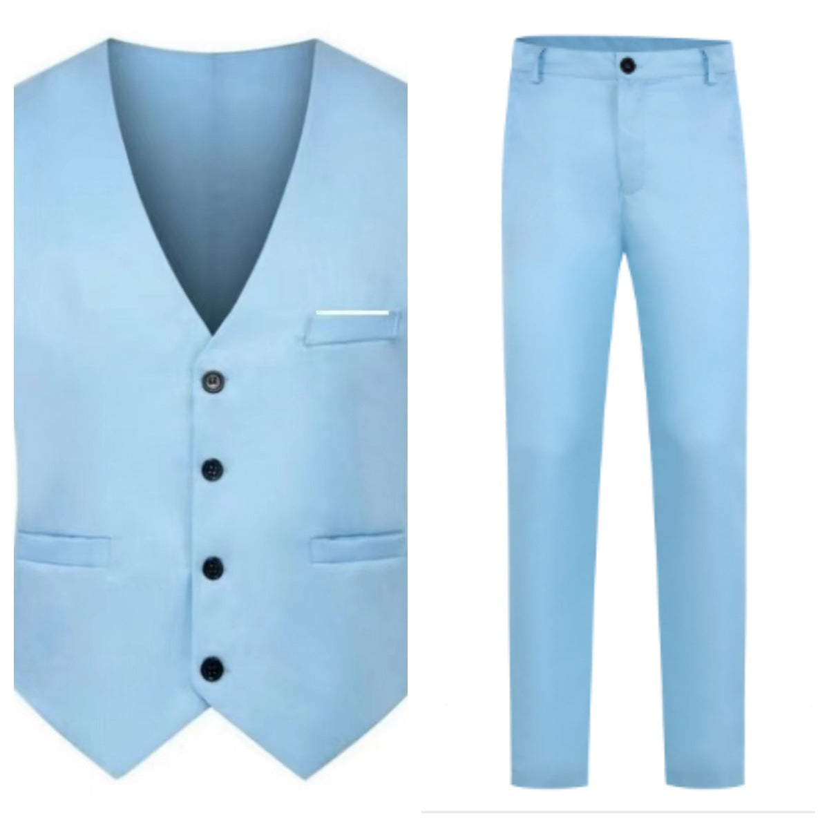 Men's Elegant Satin V-Neck Waistcoat and Slim-Fit Suit Trousers Set