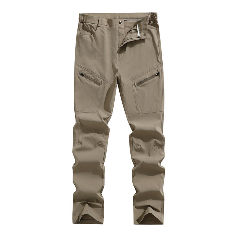 Men's Ergonomic Stretch Trekking Pants with Concealed Zipper Pockets and Articulated Knees