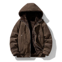 Men's Faux Suede Hooded Jacket with Teddy Lining