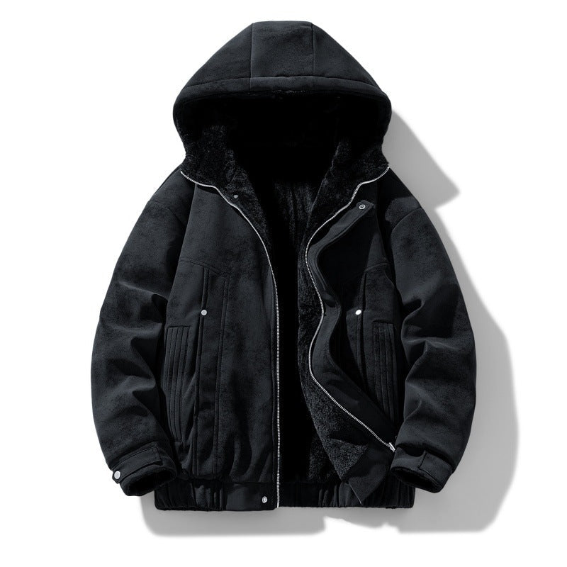 Men's Faux Suede Hooded Jacket with Teddy Lining