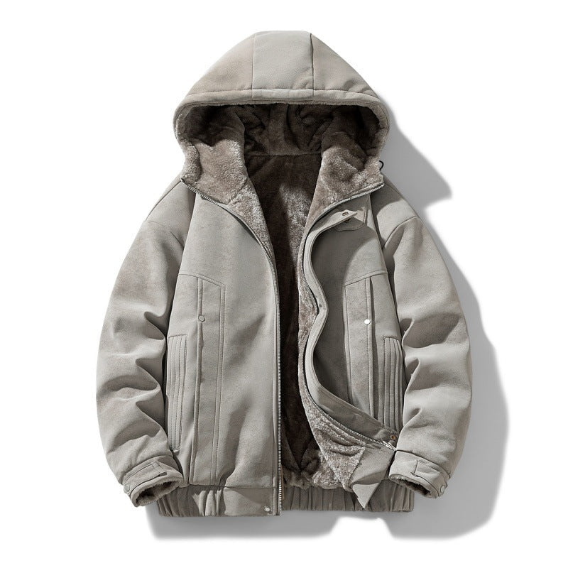Men's Faux Suede Hooded Jacket with Teddy Lining