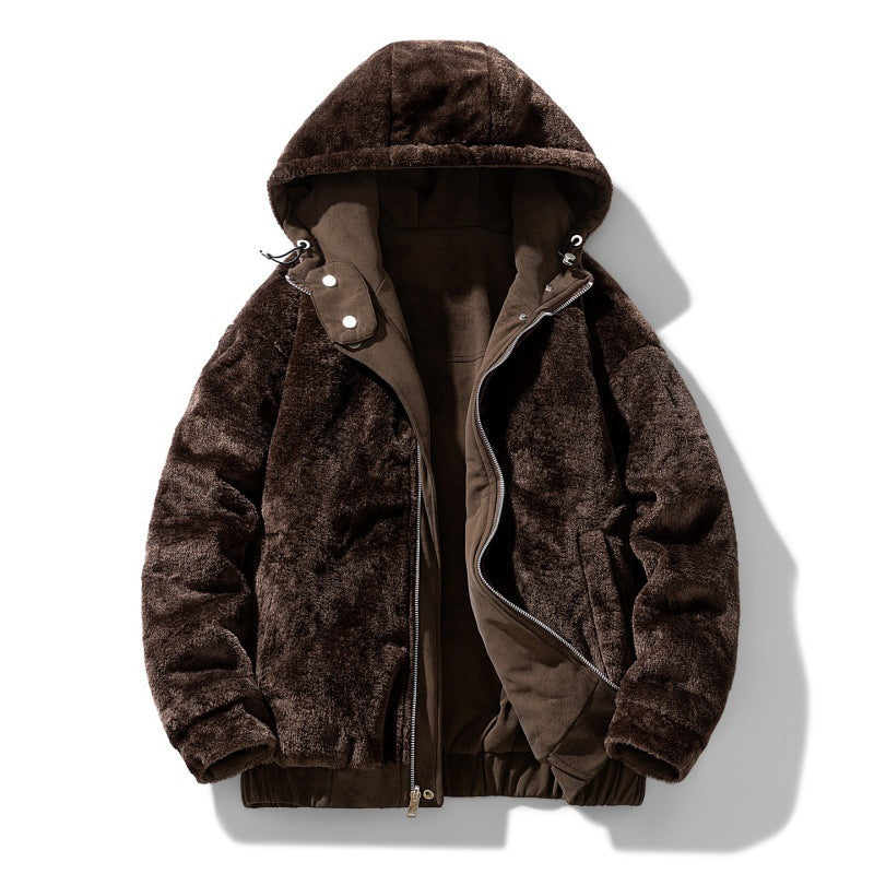 Men's Faux Suede Hooded Jacket with Teddy Lining