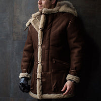 Men's Hooded Sheepskin Coat with Pockets