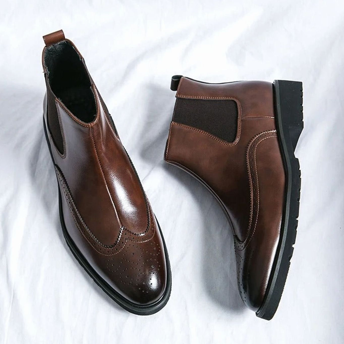 Men's Leather Brogue Chelsea Boots