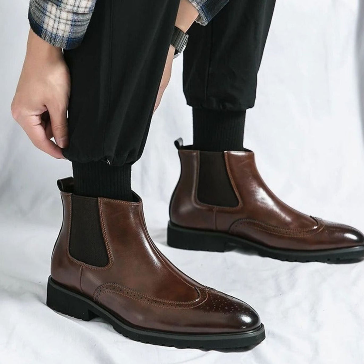 Men's Leather Brogue Chelsea Boots